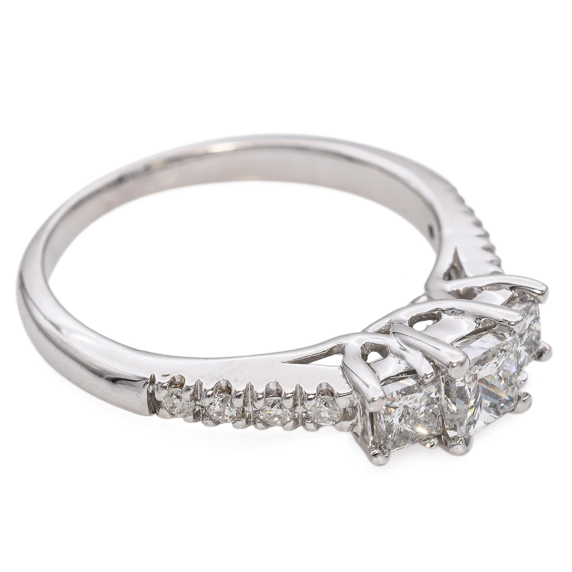 Vintage 14k White Gold 0.68tcw 3-Strone Diamond Engagement Ring