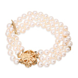 Vintage Yellow Gold Pearl & Sapphire Beaded Floral Multi-Strand Bracelet