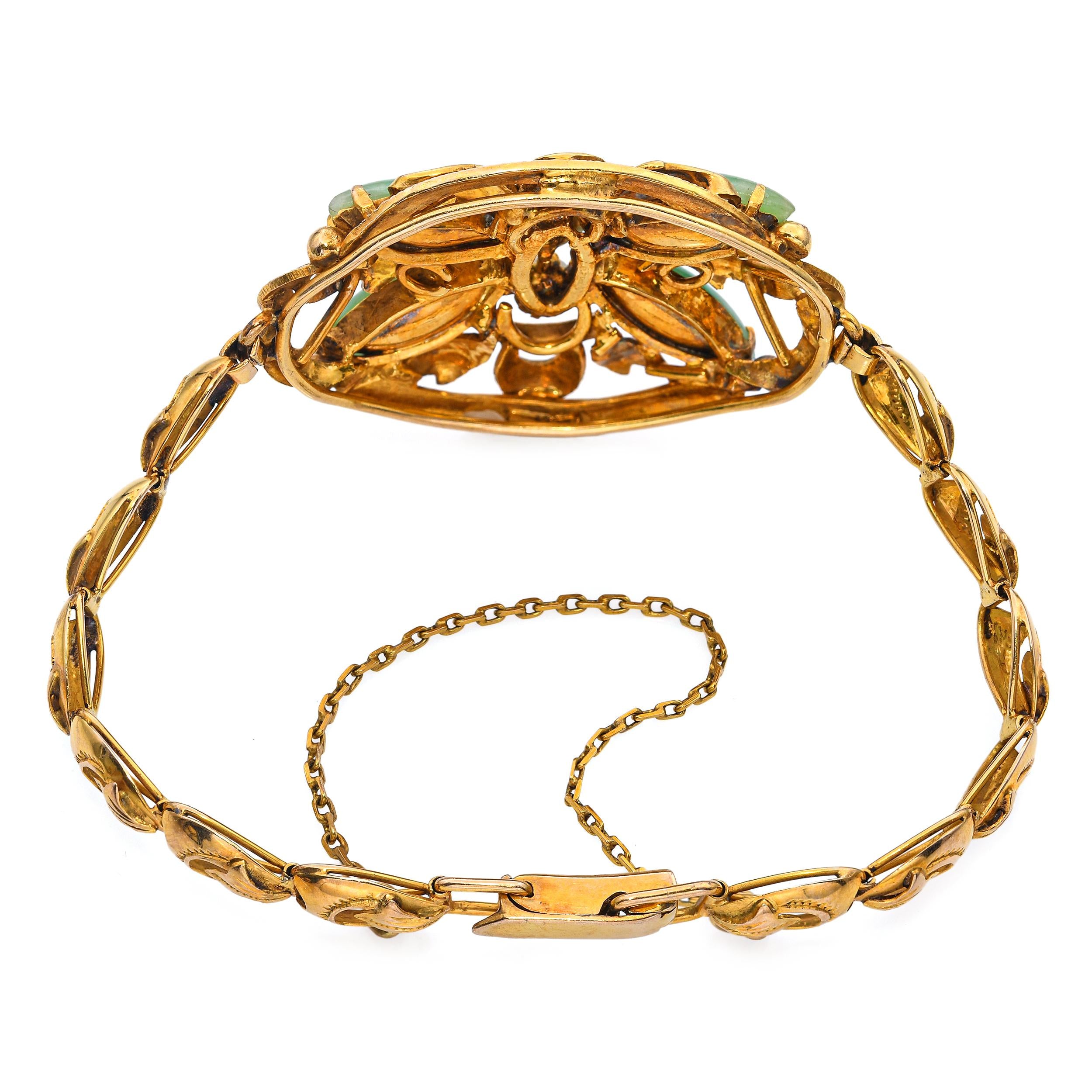 Antique 18k Yellow Gold Jade and Opal Butterfly Bracelet