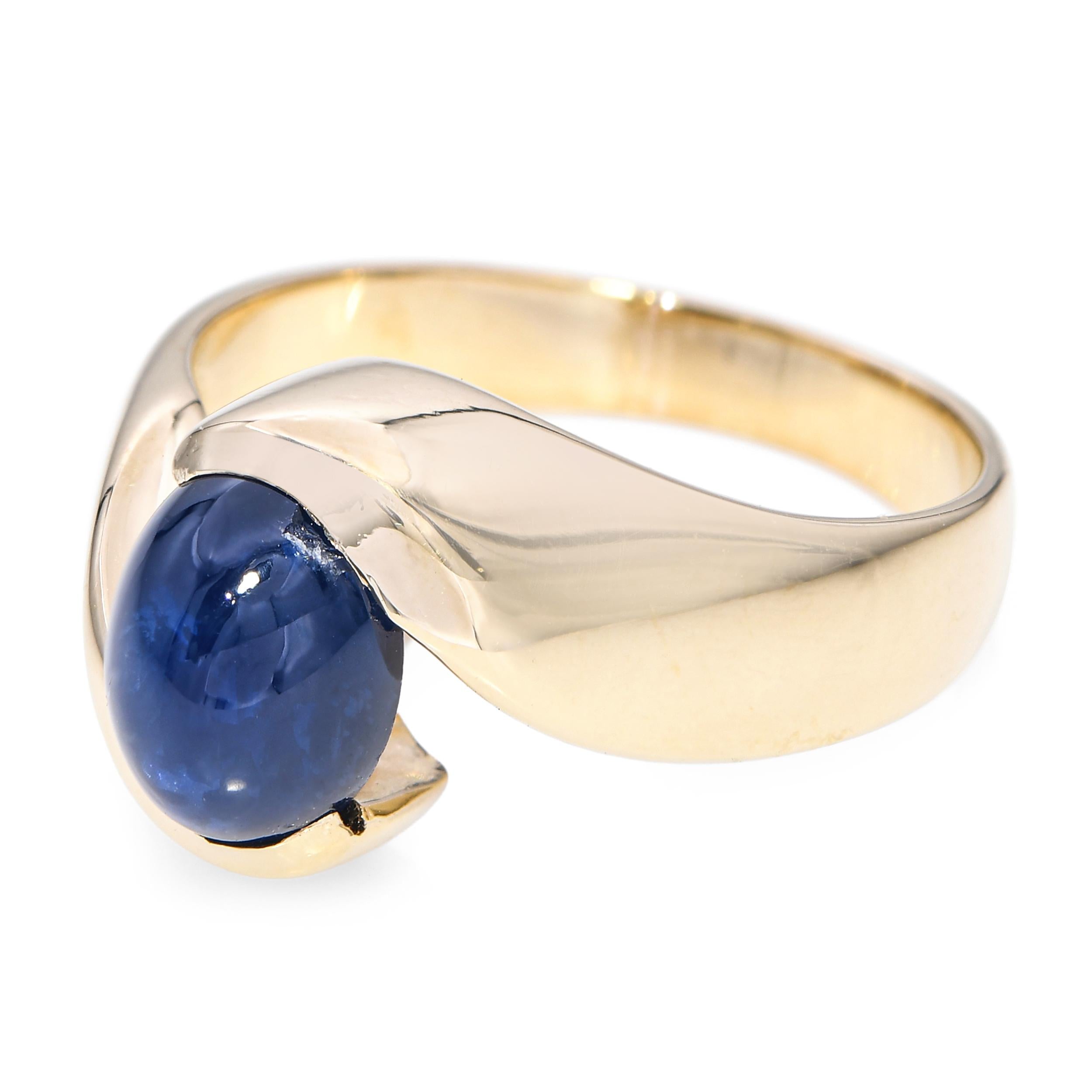 Vintage 14k Yellow Gold 2.01ct Blue Star Sapphire Bypass Ring