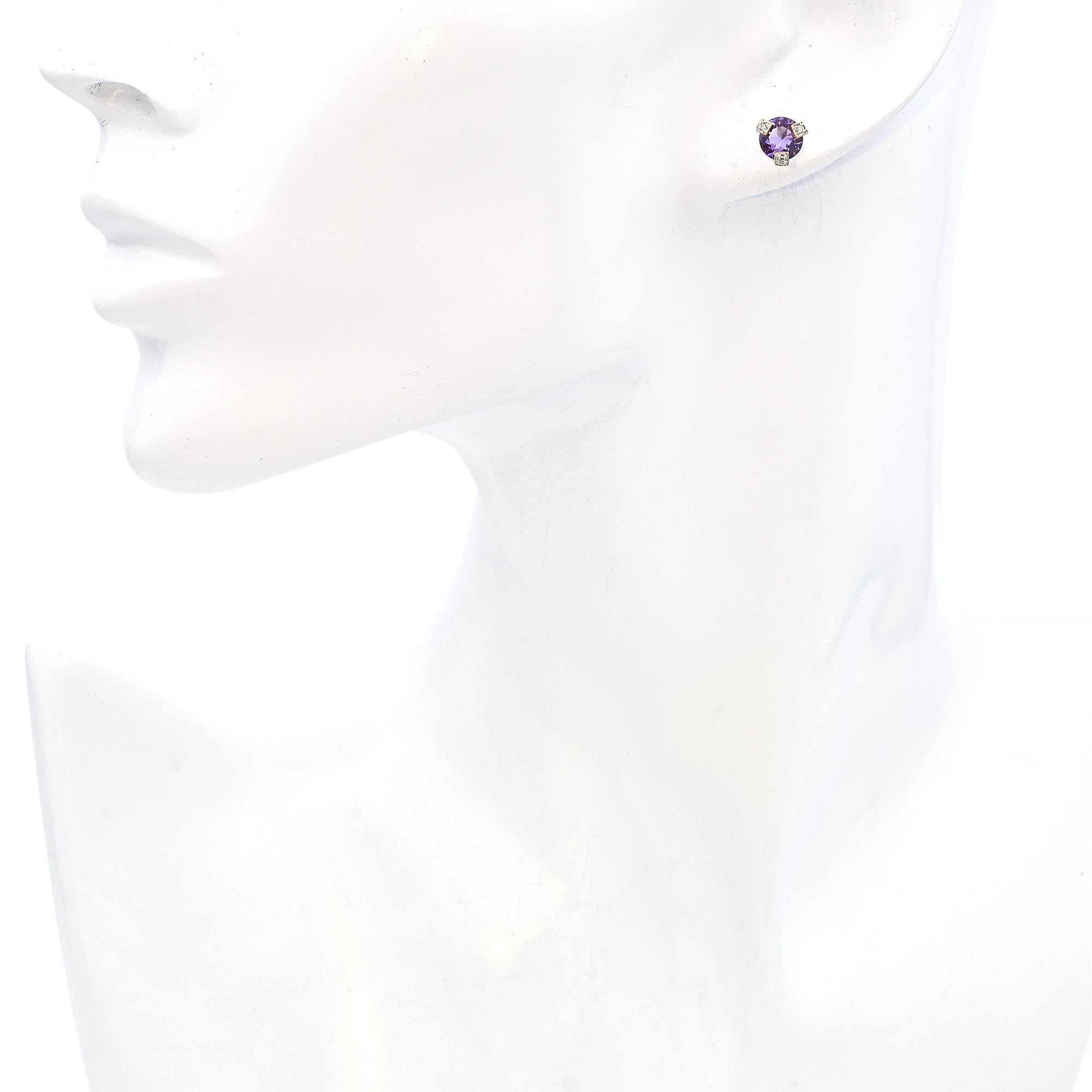 14k Yellow Gold Amethyst Diamond Stud Earrings