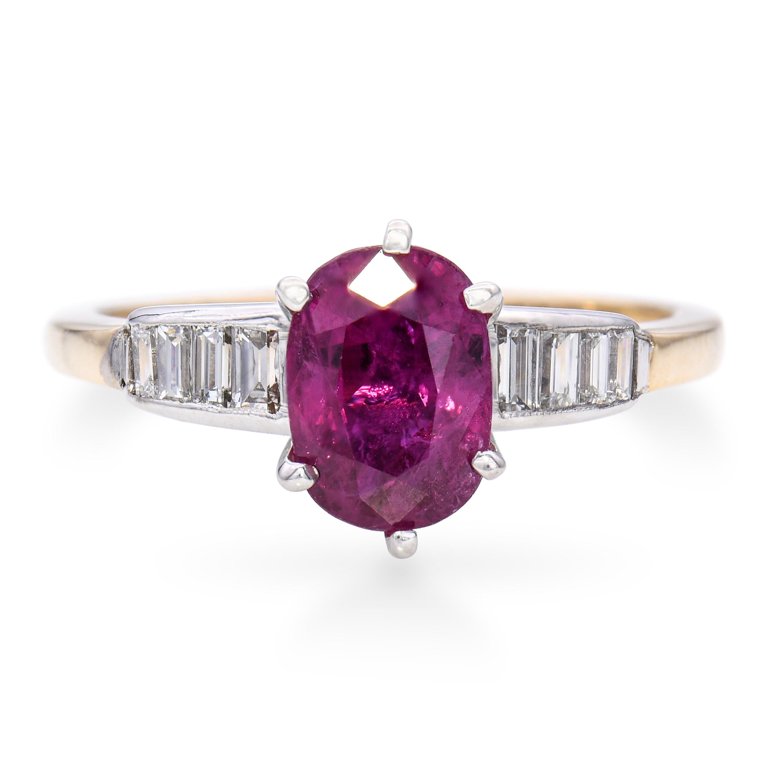 Vintage Two Tone 14k White and Yellow Gold 1.41ct Ruby and Diamond Ring