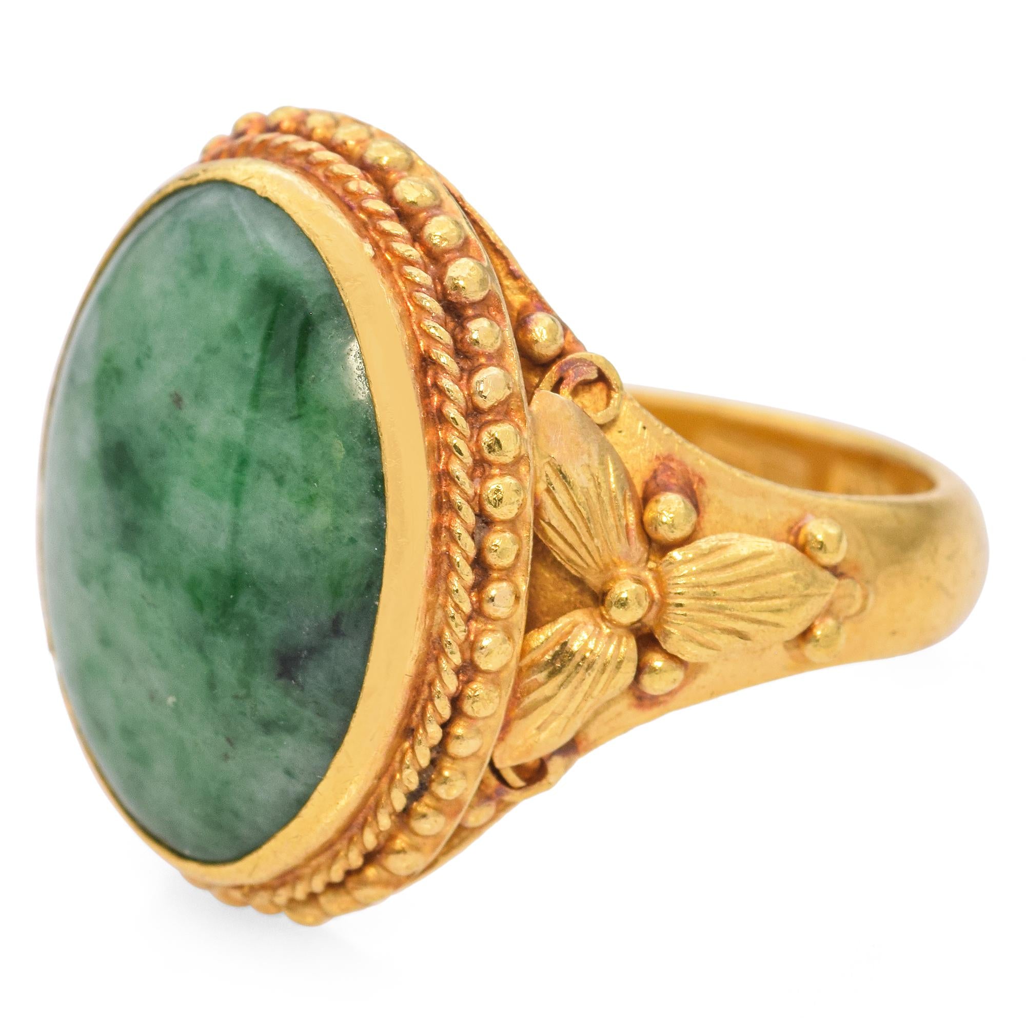 Antique 23k Yellow Gold Jadeite Cabochon Statement Ring