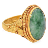 Antique 23k Yellow Gold Jadeite Cabochon Statement Ring