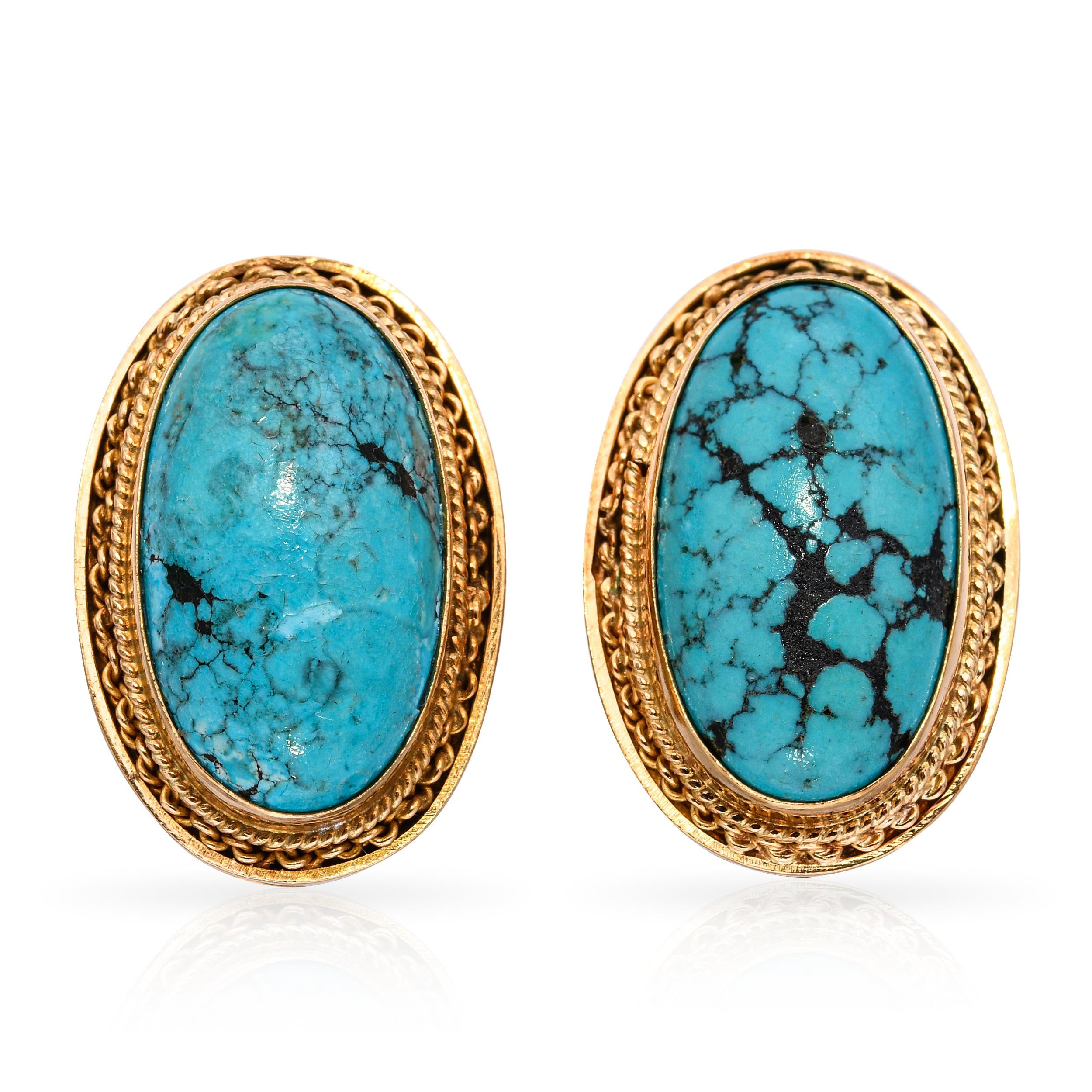 18k Yellow Gold Turquoise Clip on Earrings