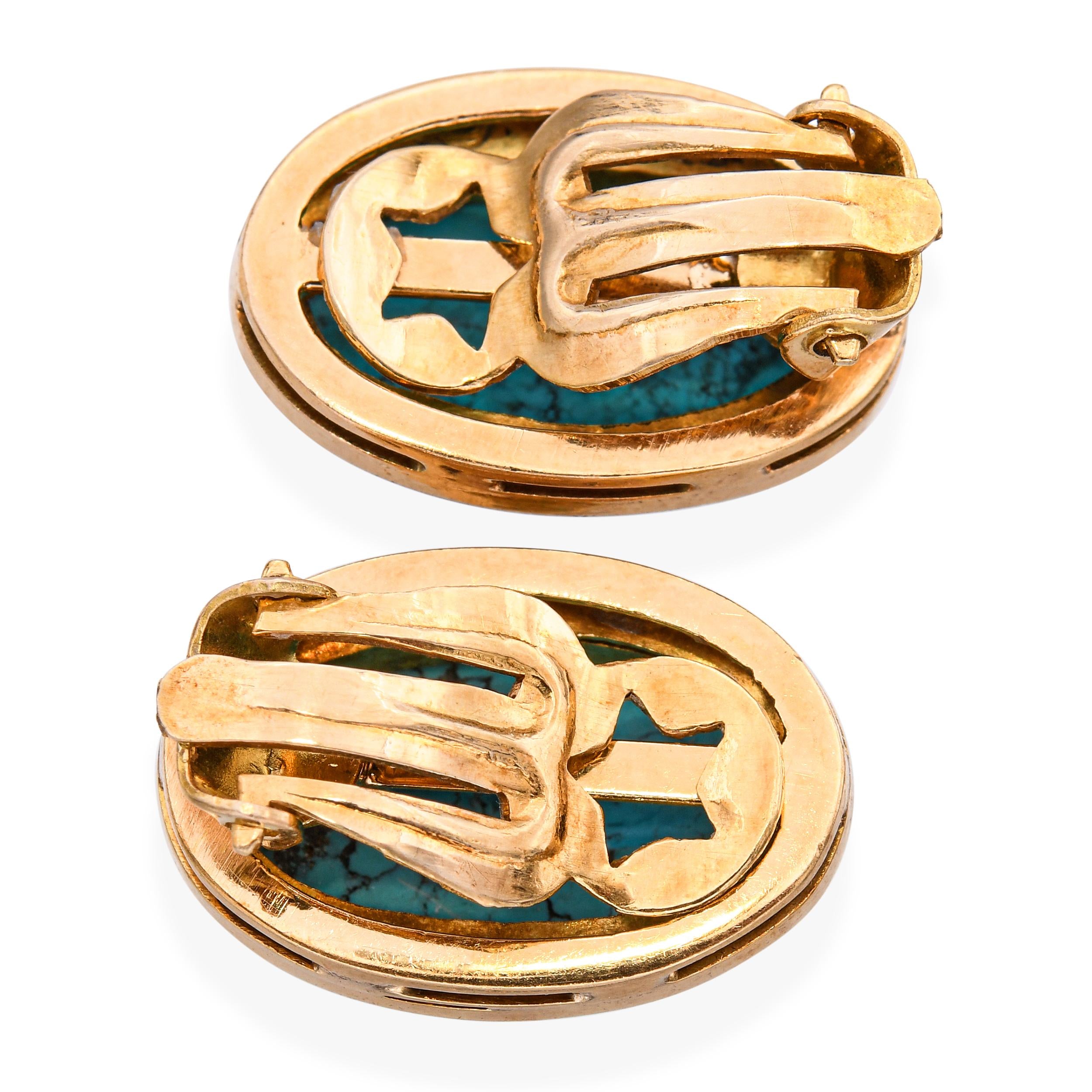 18k Yellow Gold Turquoise Clip on Earrings