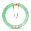 Vintage 14k Yellow Gold GIA Type A Mottled Green Jadeite Jade Hinged Bangle