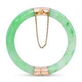 Vintage 14k Yellow Gold GIA Type A Mottled Green Jadeite Jade Hinged Bangle