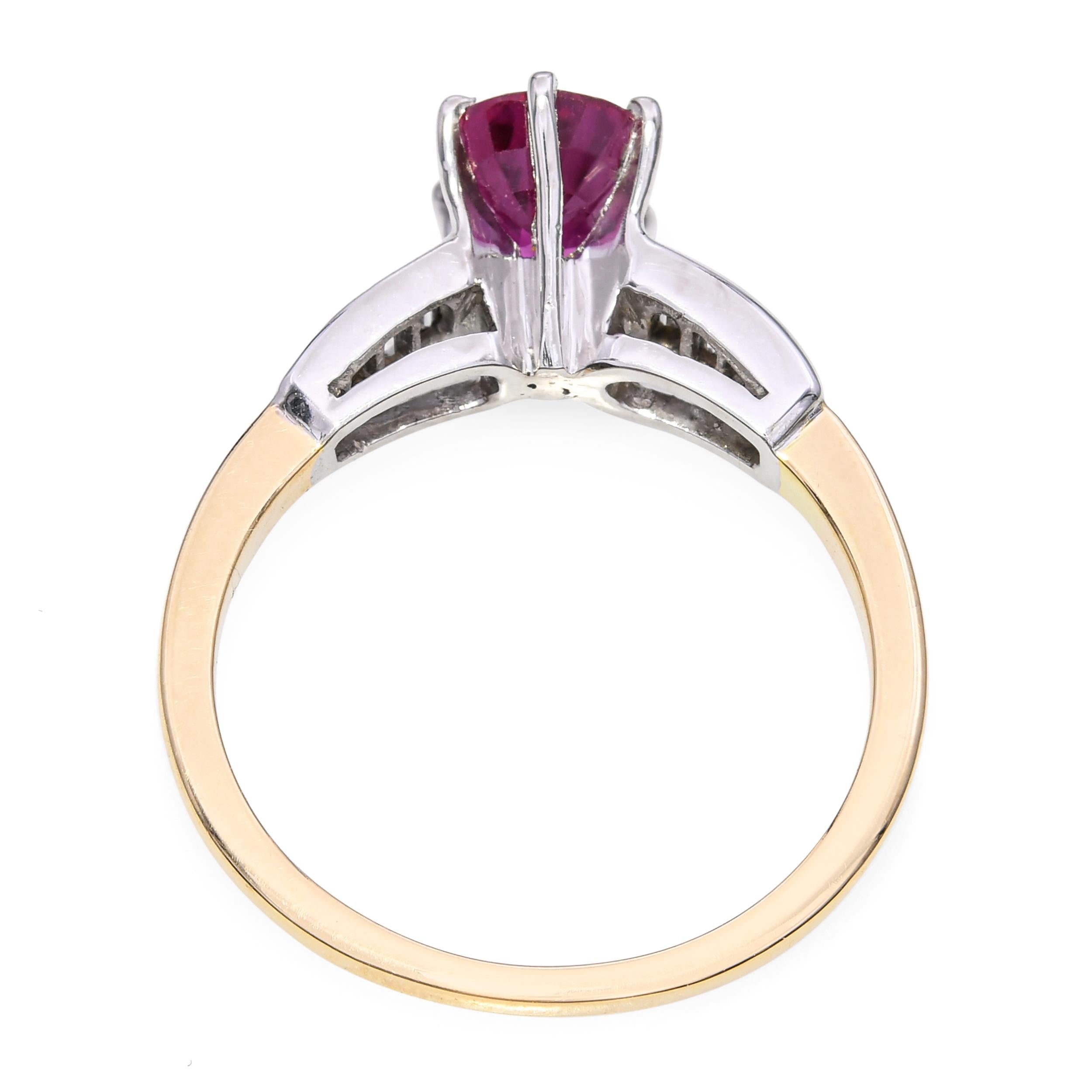 Vintage Two Tone 14k White and Yellow Gold 1.41ct Ruby and Diamond Ring