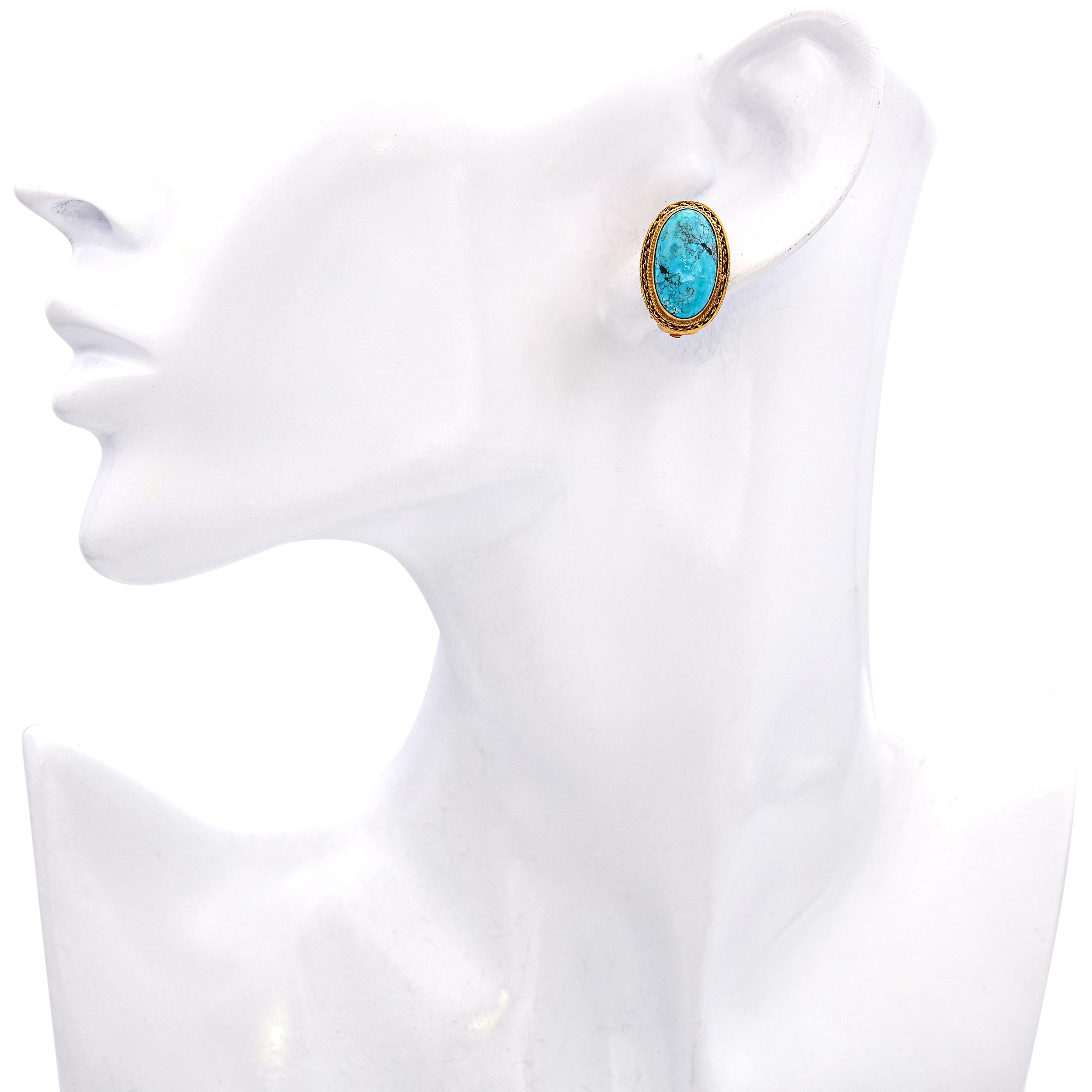 18k Yellow Gold Turquoise Clip on Earrings