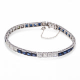 Art Deco Platinum 2.2tcw Old Euro Diamond and Sapphire Line Bracelet