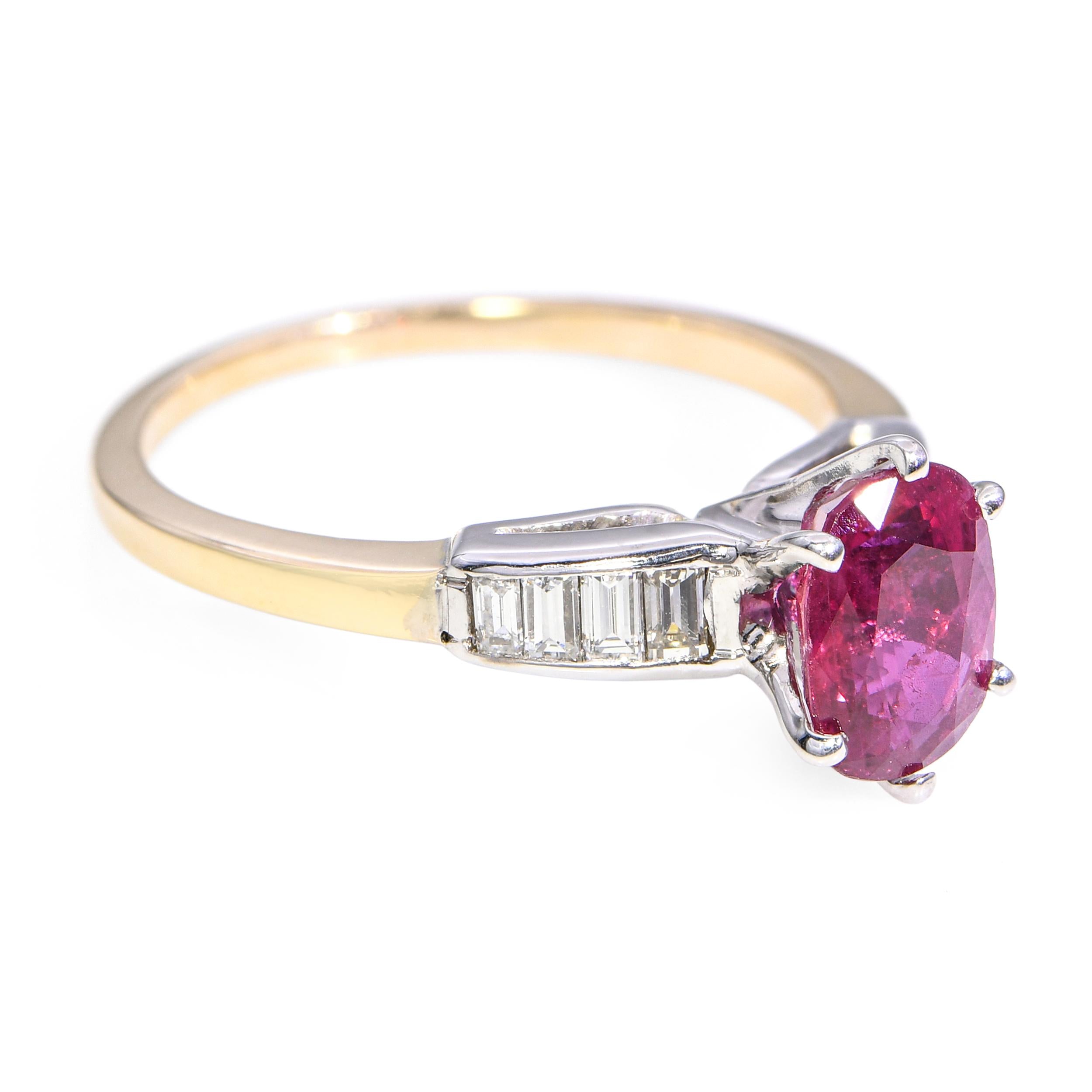 Vintage Two Tone 14k White and Yellow Gold 1.41ct Ruby and Diamond Ring