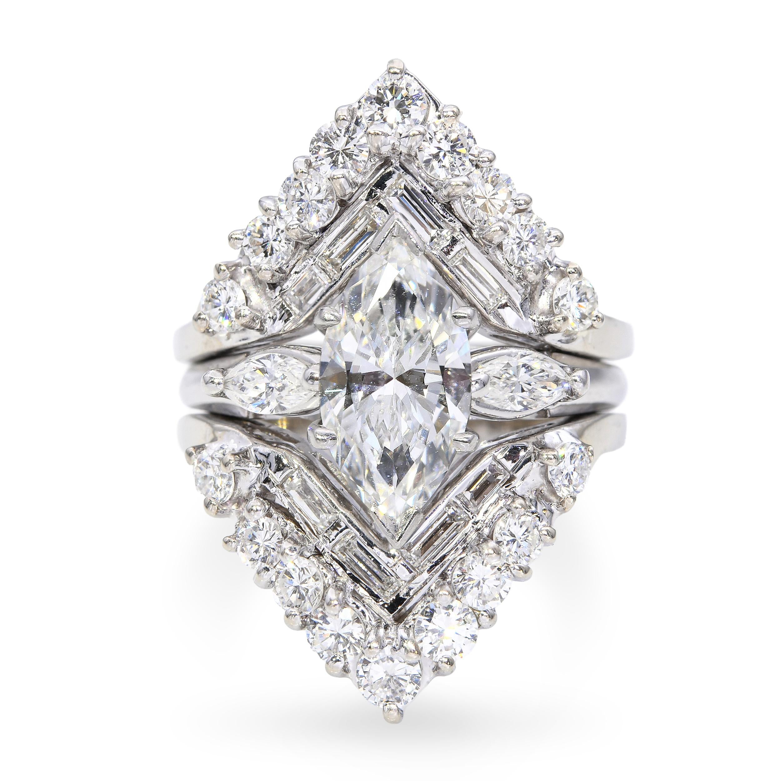 Vintage 14k White Gold and Platinum 3.07tcw Engagement Ring