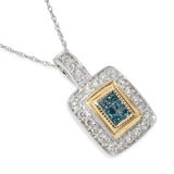 14k White and Yellow Gold Blue and White Diamond Pendant Necklace
