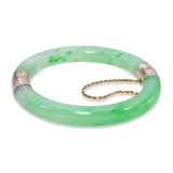 Vintage 14k Yellow Gold GIA Type A Mottled Green Jadeite Jade Hinged Bangle