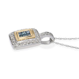 14k White and Yellow Gold Blue and White Diamond Pendant Necklace