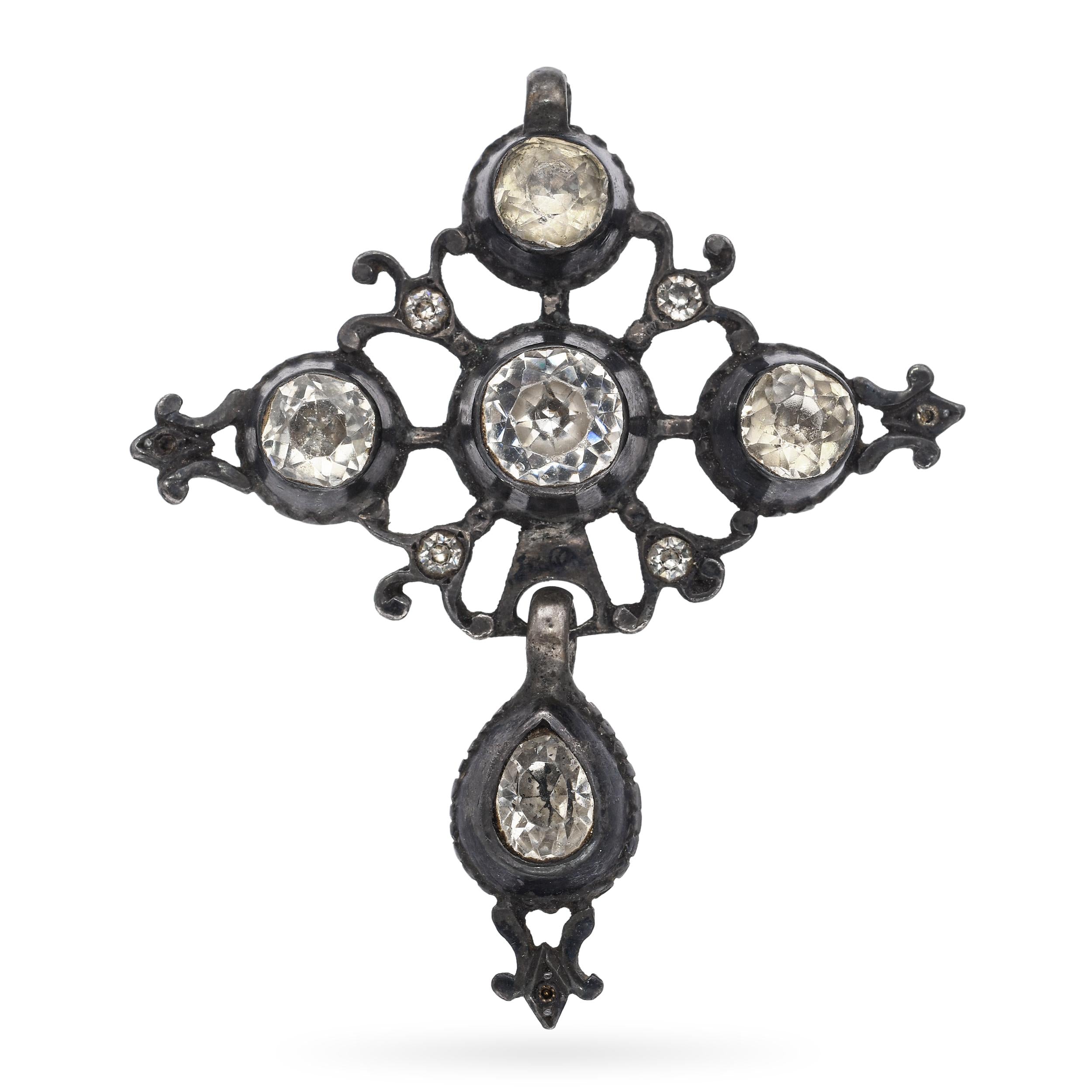 Antique Silver and Old Cut Paste Cross Pendant