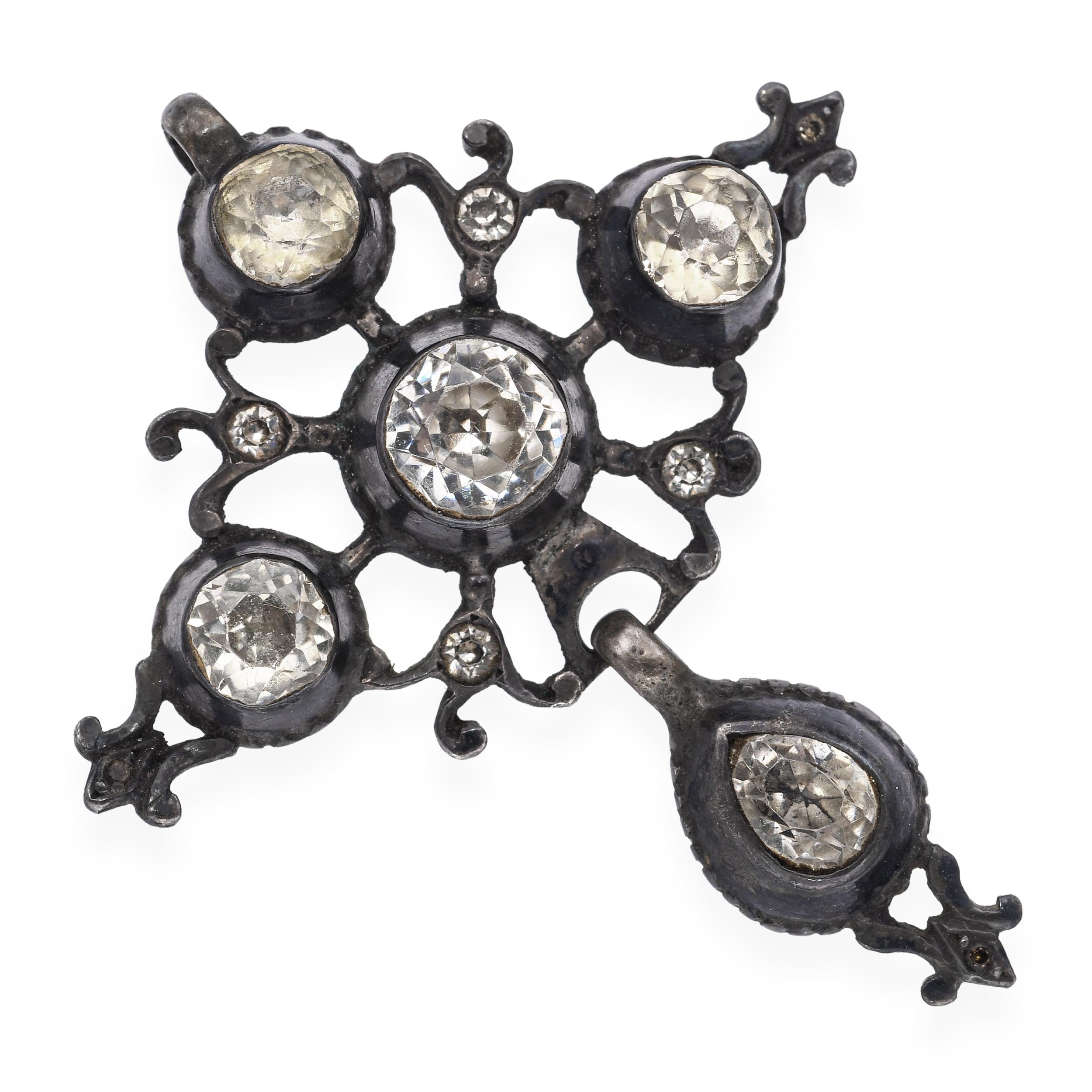 Antique Silver and Old Cut Paste Cross Pendant