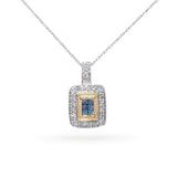 14k White and Yellow Gold Blue and White Diamond Pendant Necklace