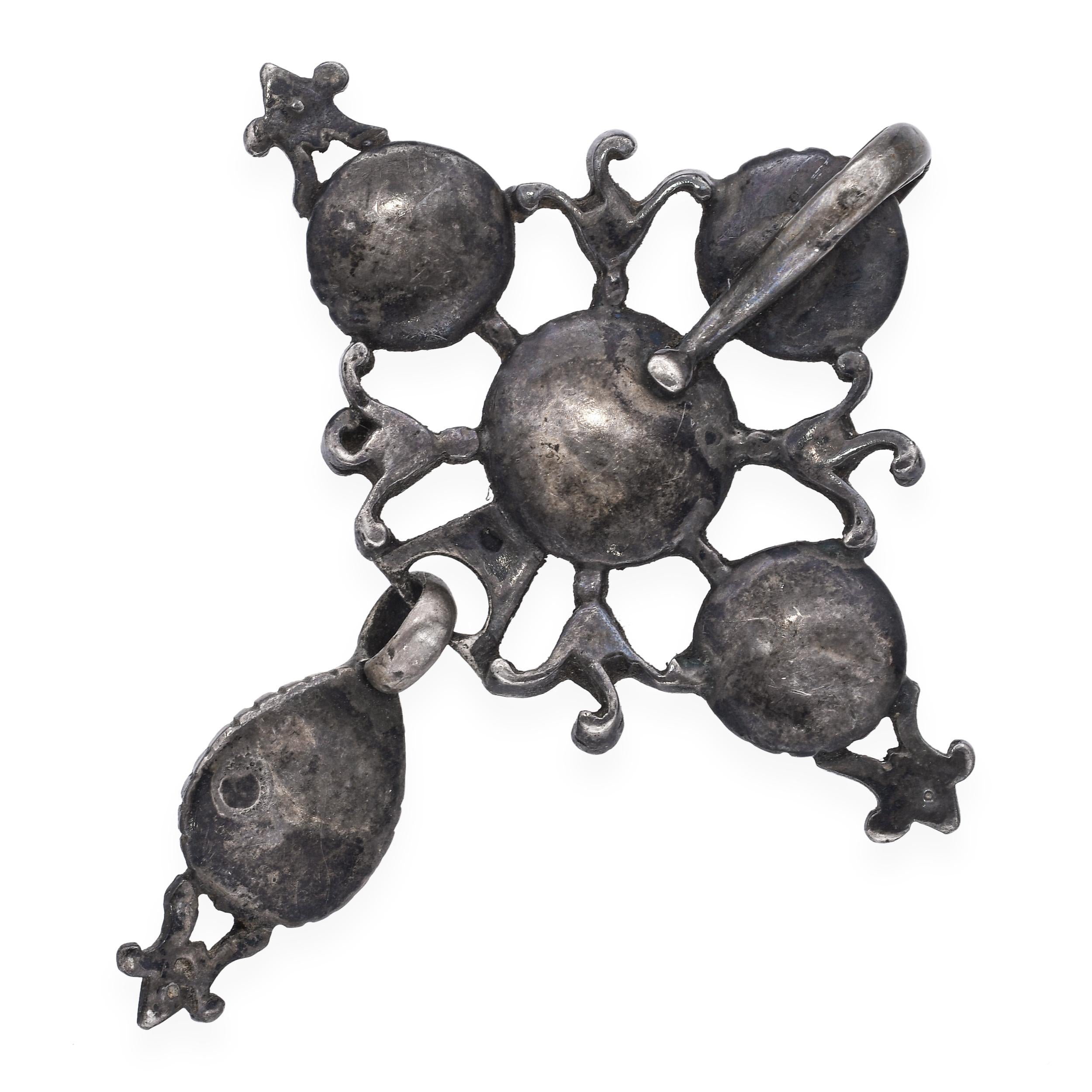 Antique Silver and Old Cut Paste Cross Pendant