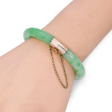 Vintage 14k Yellow Gold GIA Type A Mottled Green Jadeite Jade Hinged Bangle