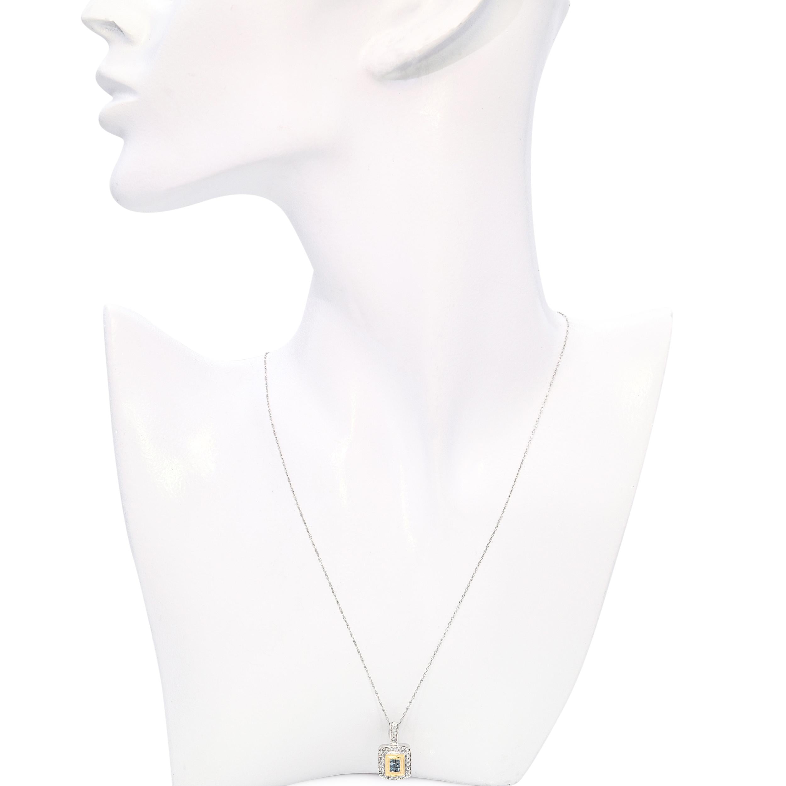 14k White and Yellow Gold Blue and White Diamond Pendant Necklace