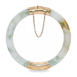 Vintage 14k Yellow Gold GIA Type A Mottled Bluish Green Jadeite Jade Bangle