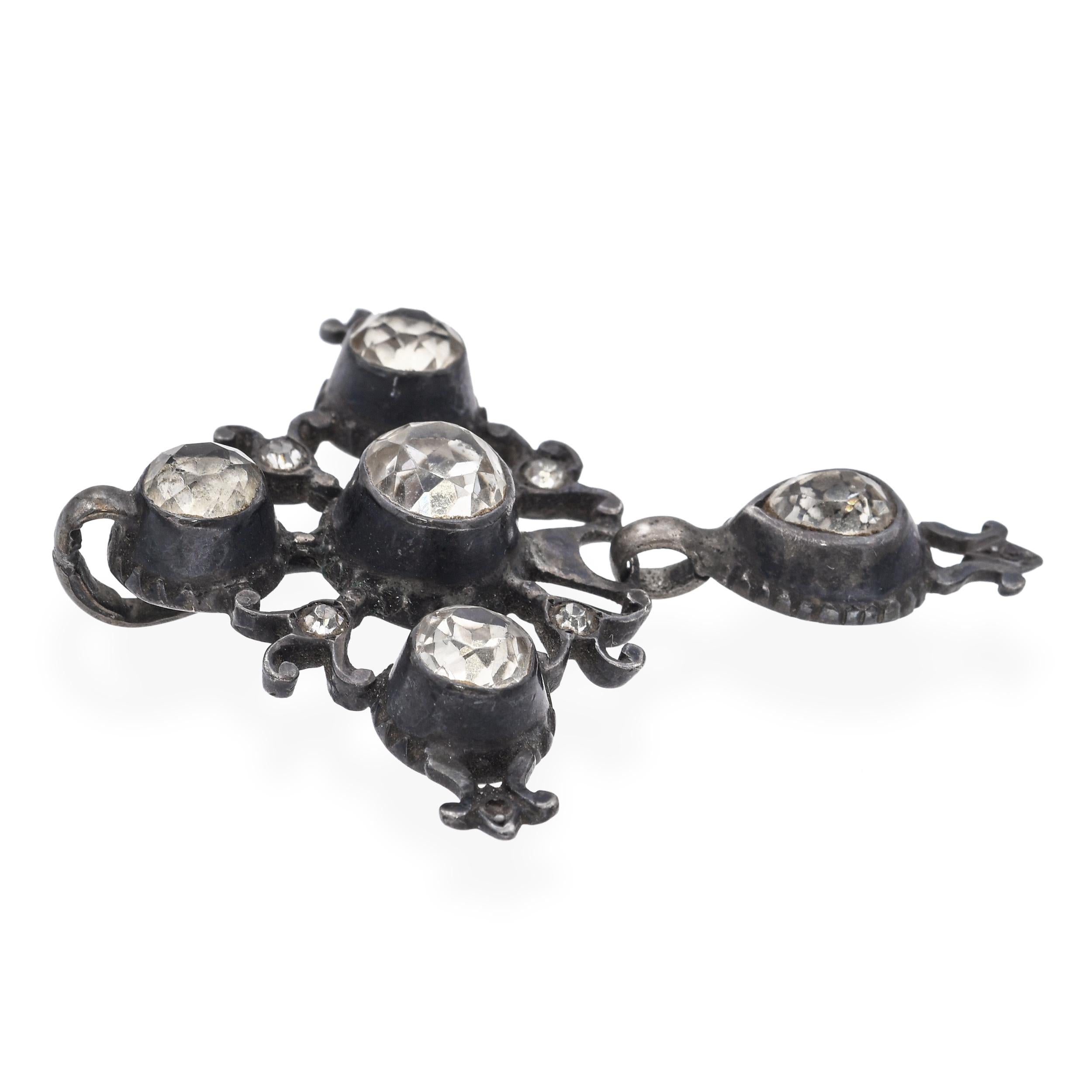 Antique Silver and Old Cut Paste Cross Pendant