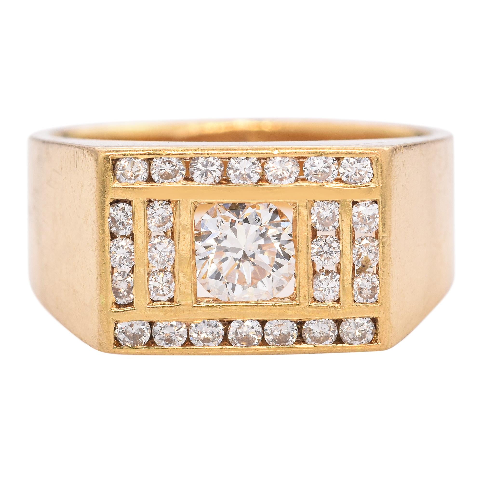 Vintage 18k Yellow Gold Diamond Signet Ring