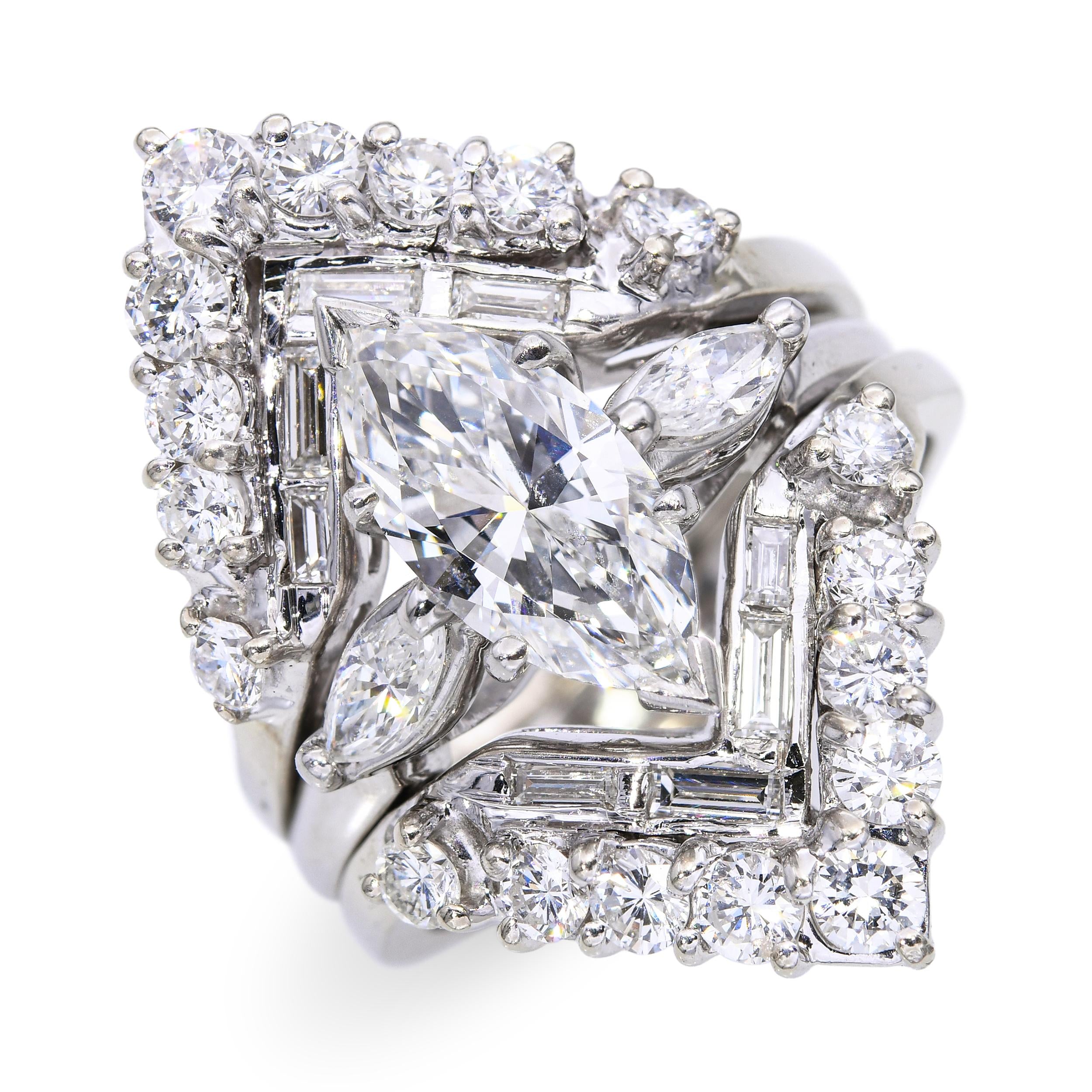 Vintage 14k White Gold and Platinum 3.07tcw Engagement Ring