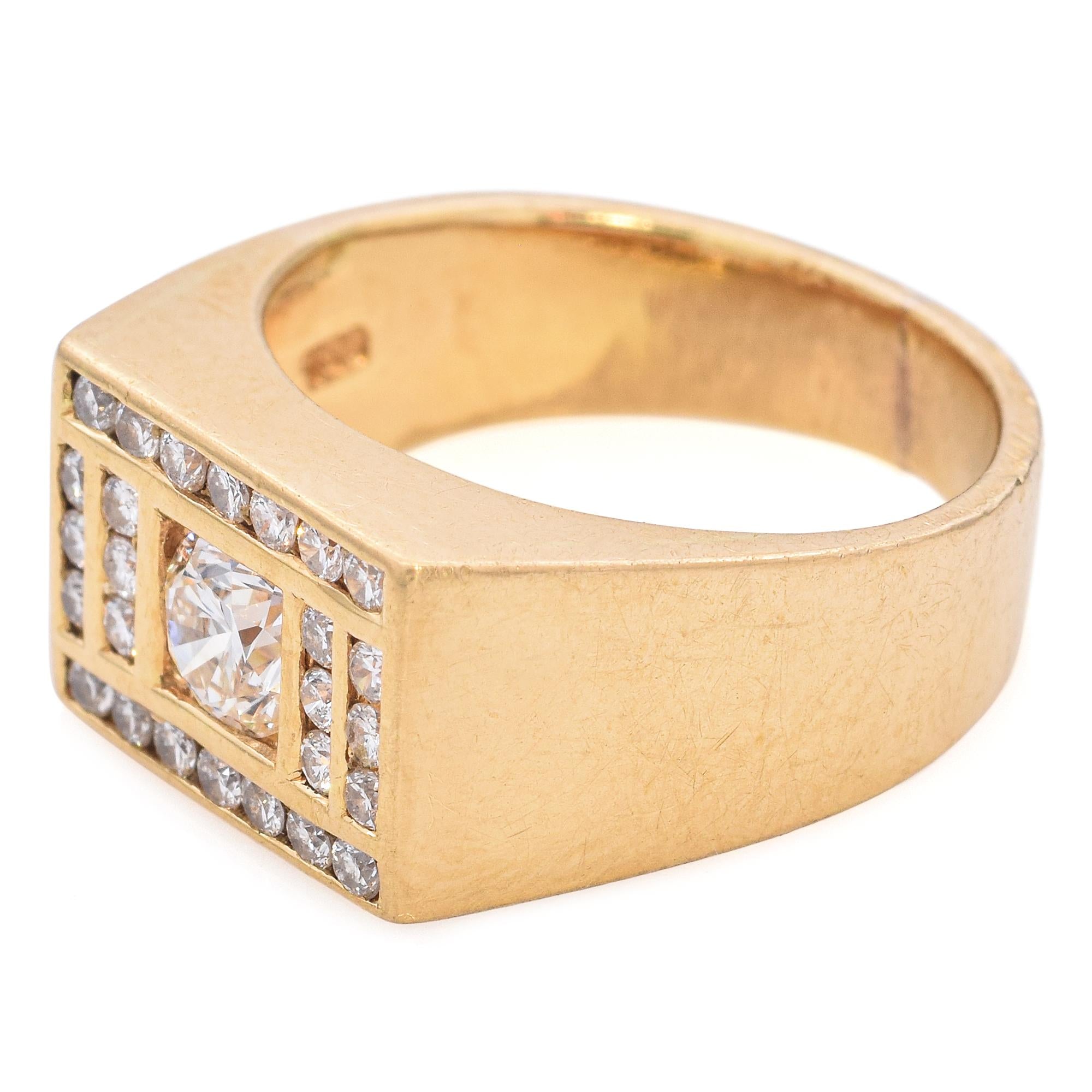 Vintage 18k Yellow Gold Diamond Signet Ring