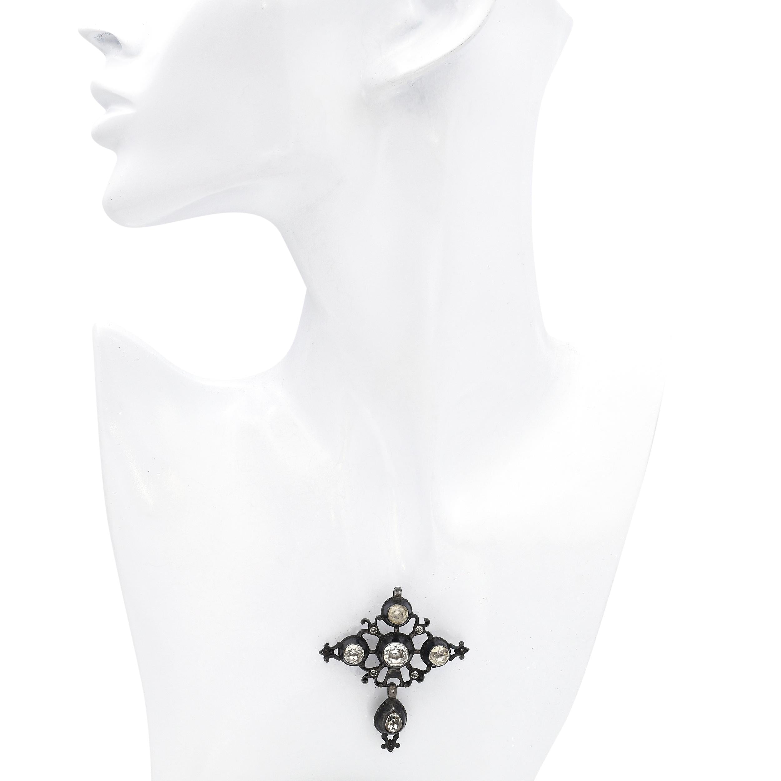 Antique Silver and Old Cut Paste Cross Pendant