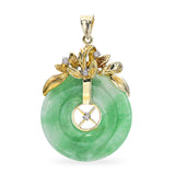 Vintage 14k Yellow Gold Jade Donut and Diamond Pendant