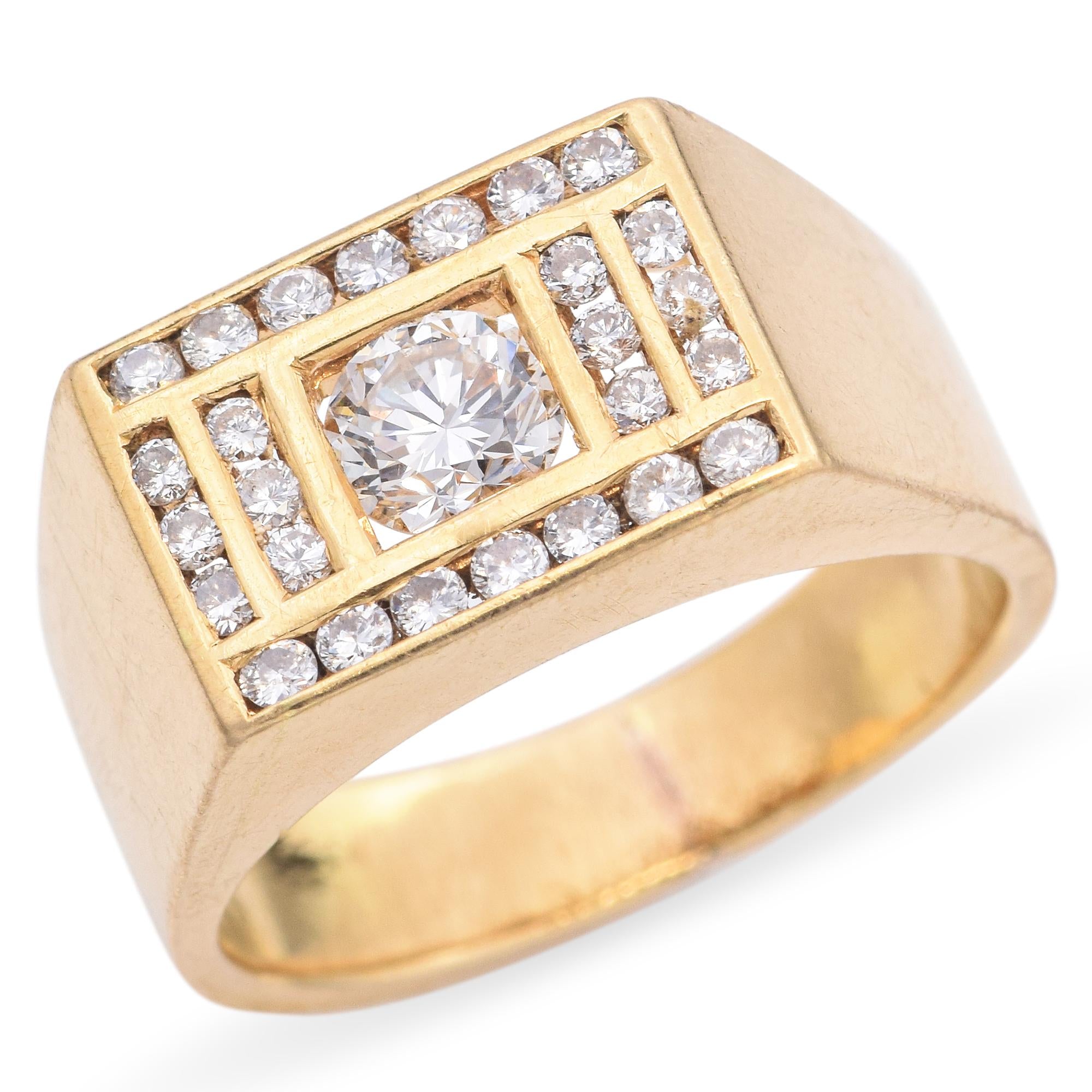Vintage 18k Yellow Gold Diamond Signet Ring