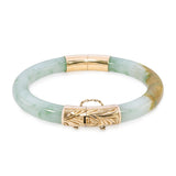 Vintage 14k Yellow Gold GIA Type A Mottled Bluish Green Jadeite Jade Bangle