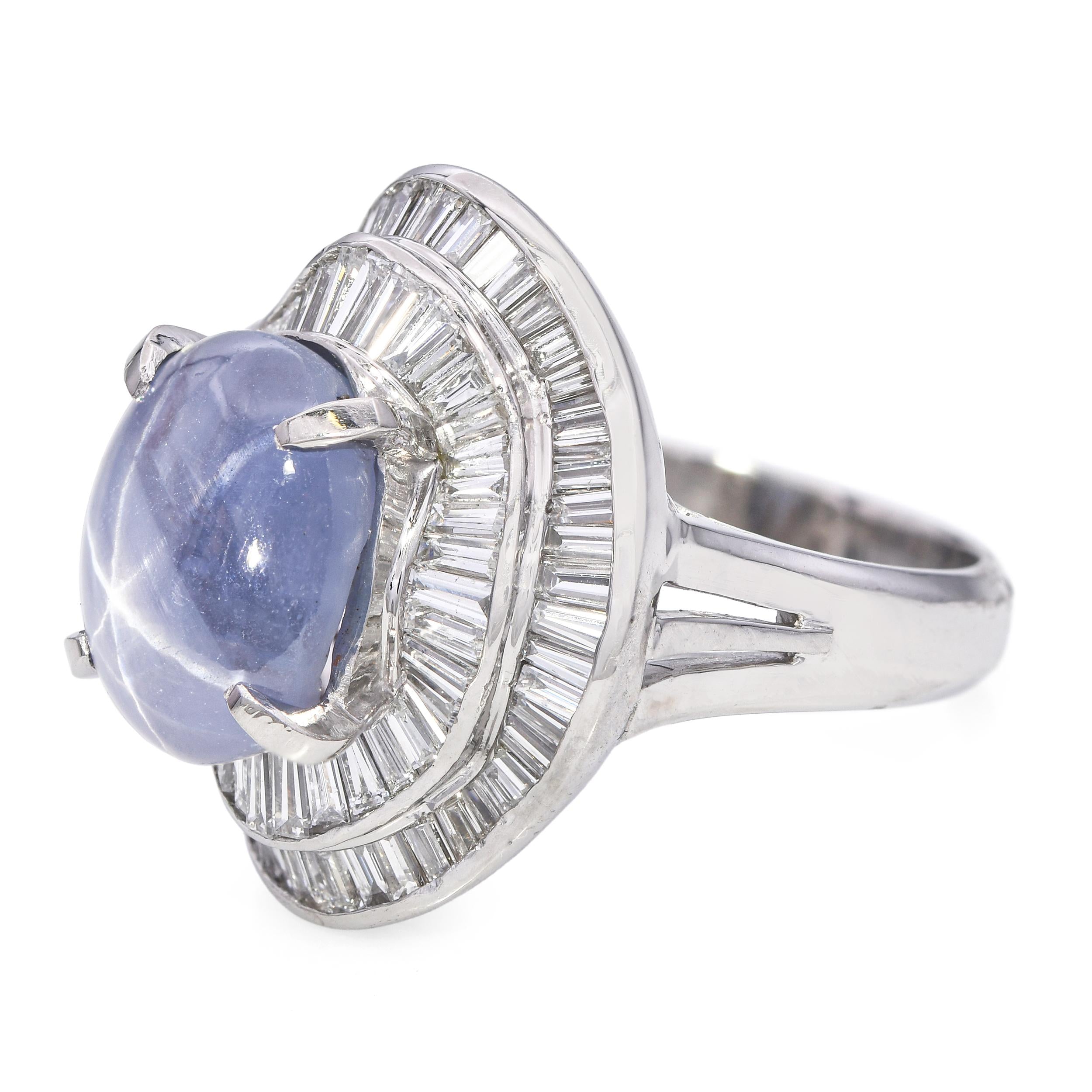Platinum 3.50ct Star Sapphire and Diamond Baguette Halo