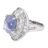 Platinum 3.50ct Star Sapphire and Diamond Baguette Halo