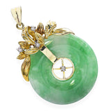 Vintage 14k Yellow Gold Jade Donut and Diamond Pendant