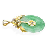 Vintage 14k Yellow Gold Jade Donut and Diamond Pendant