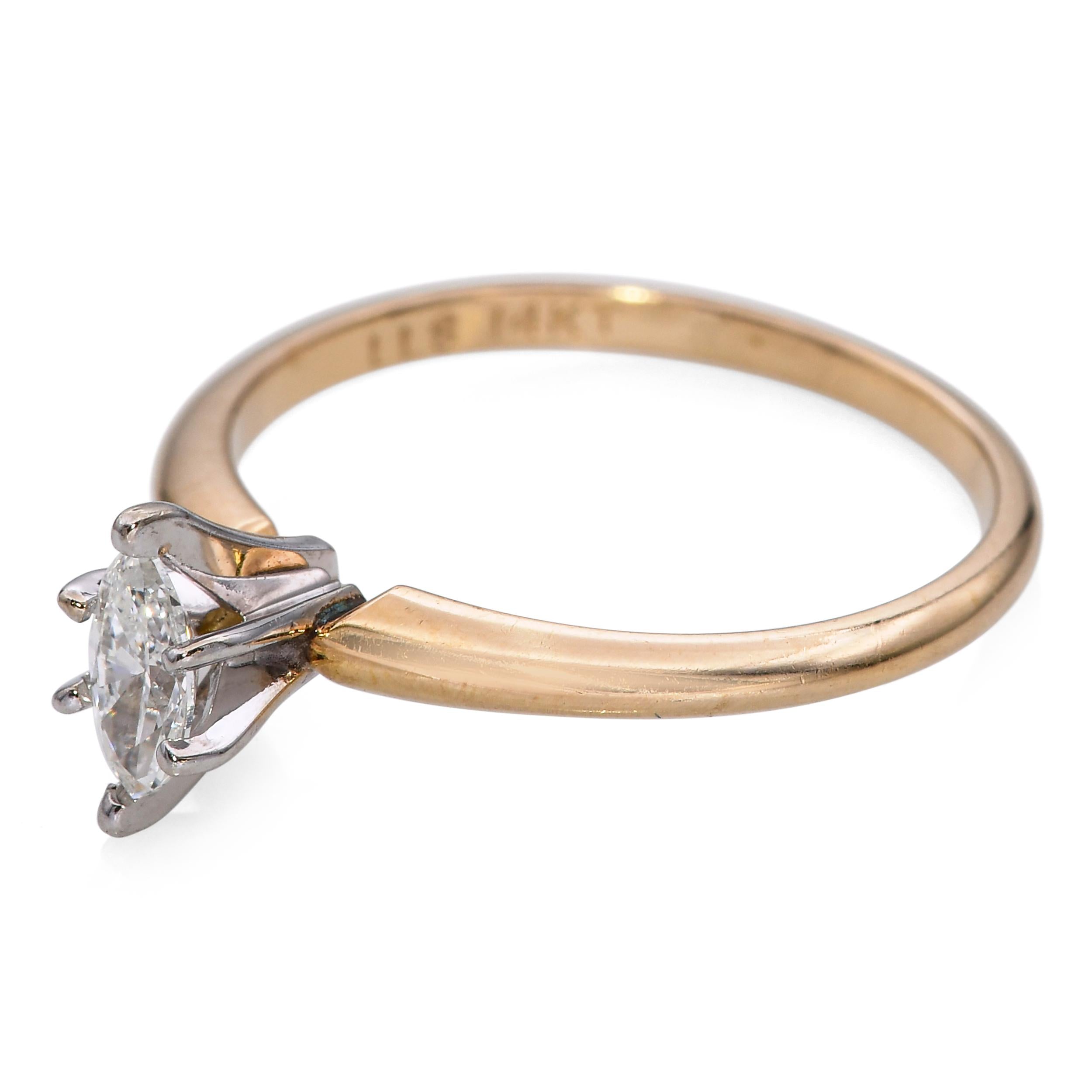 Vintage 14k Yellow Gold G Vs1 Marquise Diamond Solitaire Ring