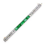 Art Deco Tiffany & Co 18k Gold and Plat Emerald & French Cut Diamond Bar Brooch