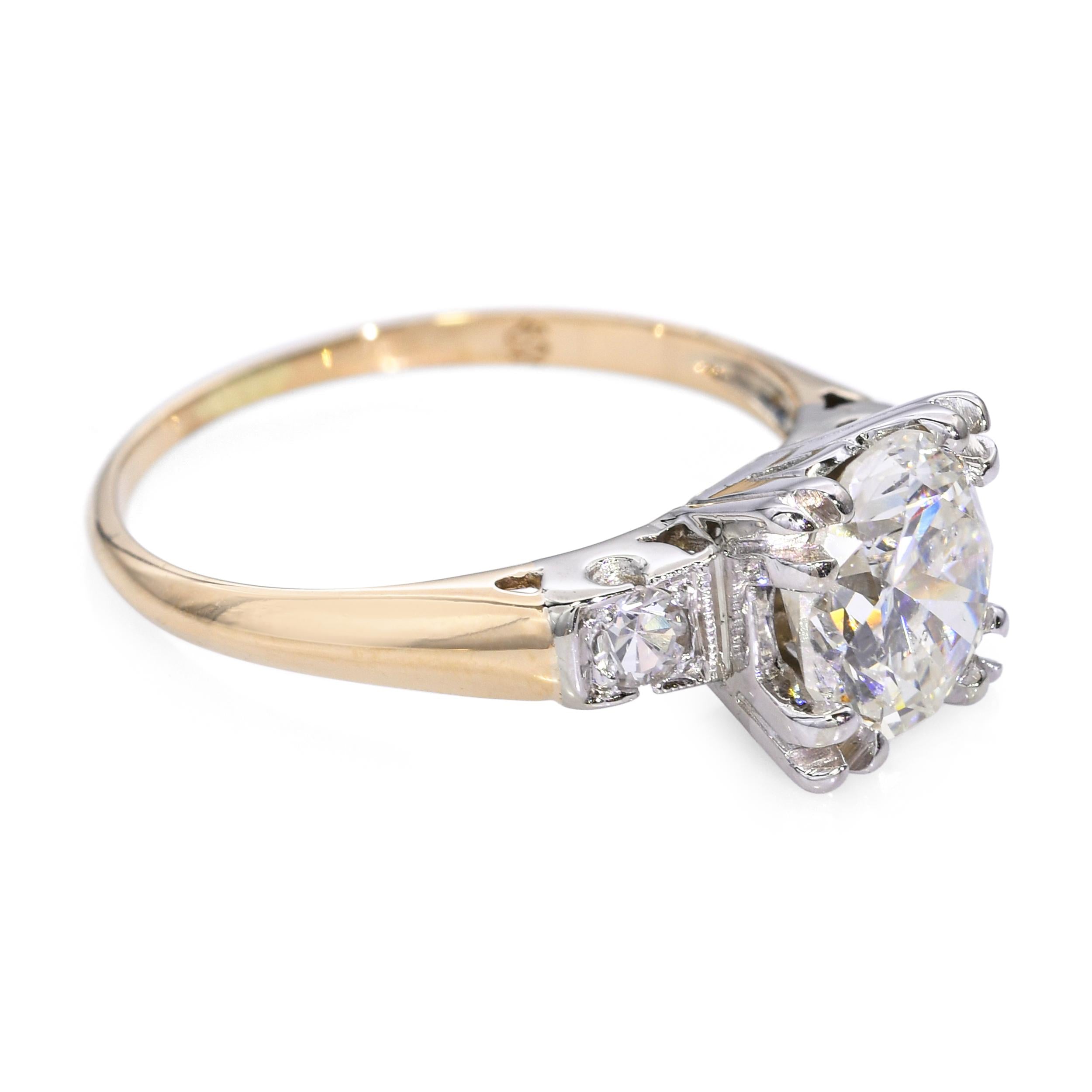 Vintage Two Tone 14k White and Yellow Gold 1.51tcw I Si2 Diamond Ring