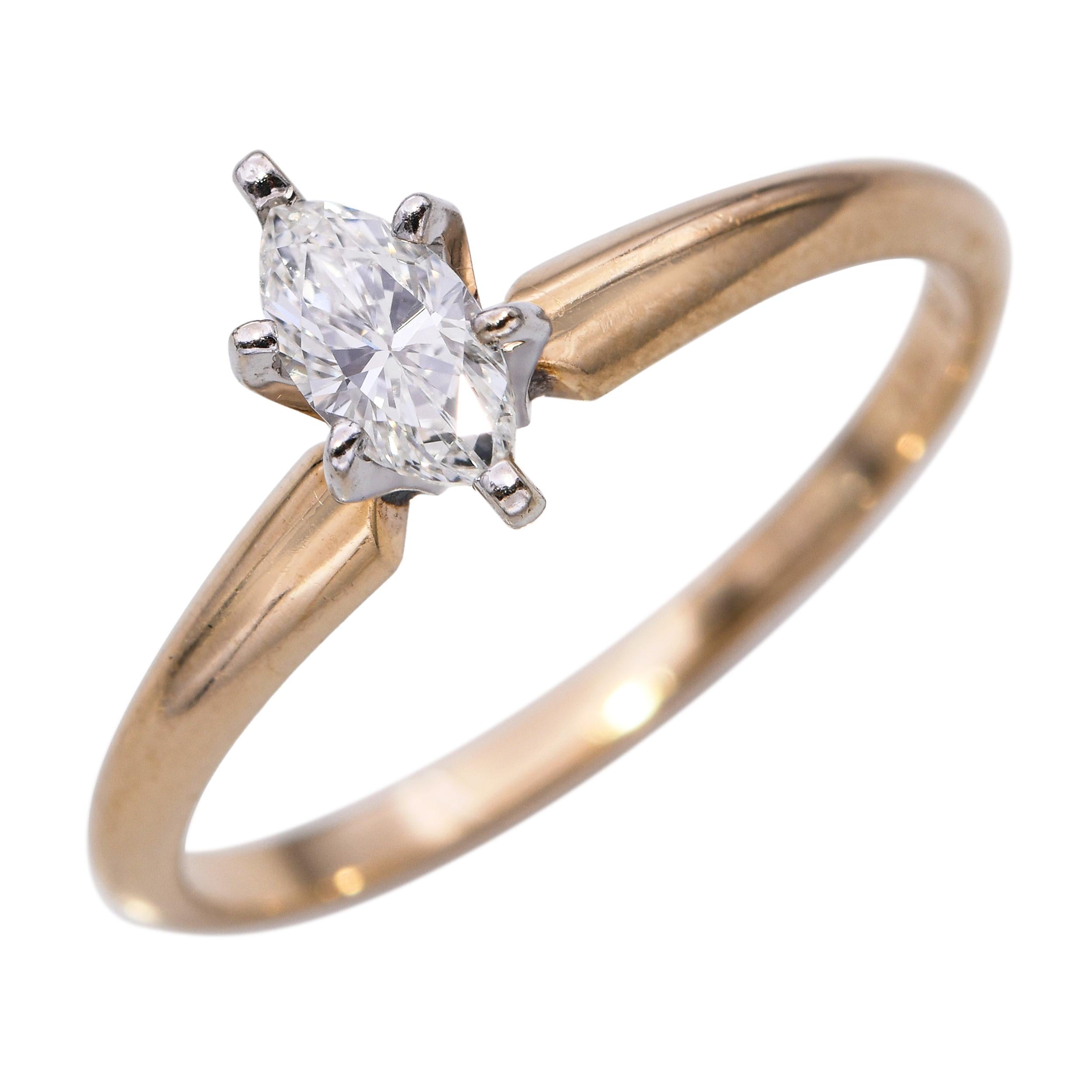 Vintage 14k Yellow Gold G Vs1 Marquise Diamond Solitaire Ring