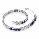 Art Deco Platinum 2.2tcw Old Euro Diamond and Sapphire Line Bracelet