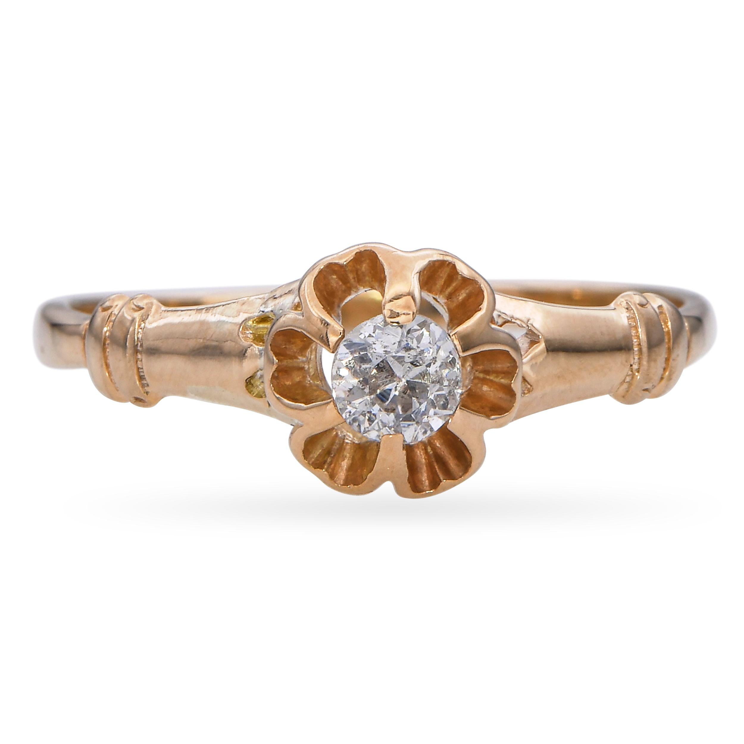 Antique 14k Yellow Gold 0.21ct Belcher Set Old Euro Diamond Engagement Ring