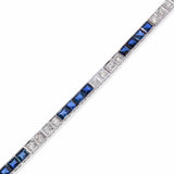 Art Deco Platinum 2.2tcw Old Euro Diamond and Sapphire Line Bracelet