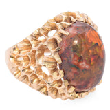 Vintage Brutalist Yellow Gold and 6.4ct Mexican Fire Opal Statement Ring