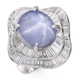 Platinum 3.50ct Star Sapphire and Diamond Baguette Halo