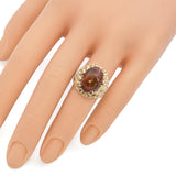 Vintage Brutalist Yellow Gold and 6.4ct Mexican Fire Opal Statement Ring