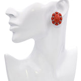 Vintage 18k White Gold Red Coral and Diamond Omega Back Earrings